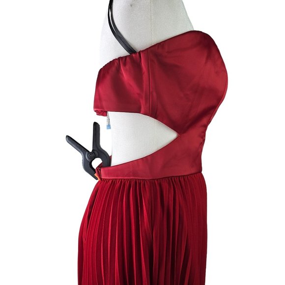 Lulu's Moment in Time Red Strapless Sweetheart Neck Accordion Maxi Dress Sz L - Picture 9 of 11